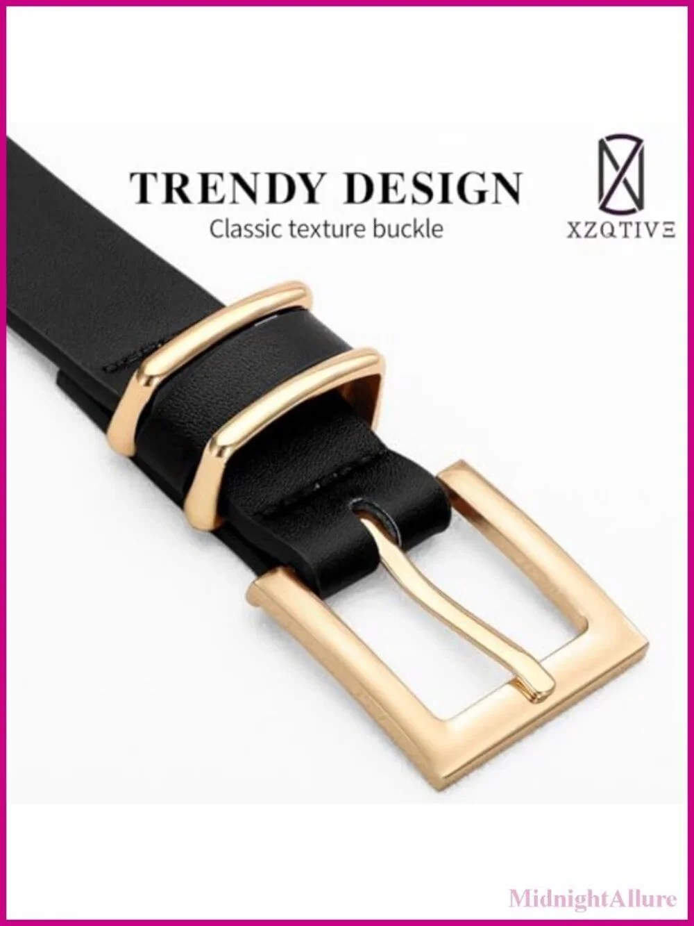 Women Vegan Leather Belt Square Gold Buckle Adjustable Fit Jeans Pants Dresses